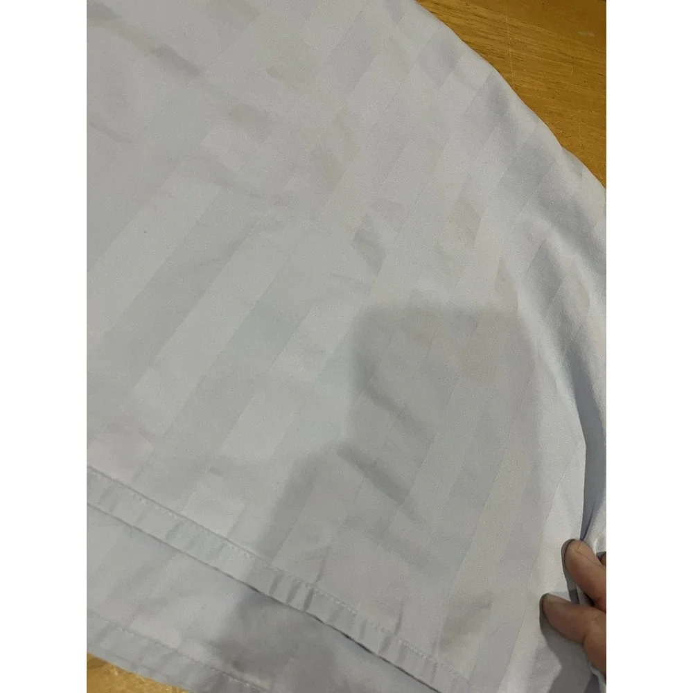 Lands' End Portuguese Damask‎ Stripe Queen Flat Sheet~light Blue~100% Cotton